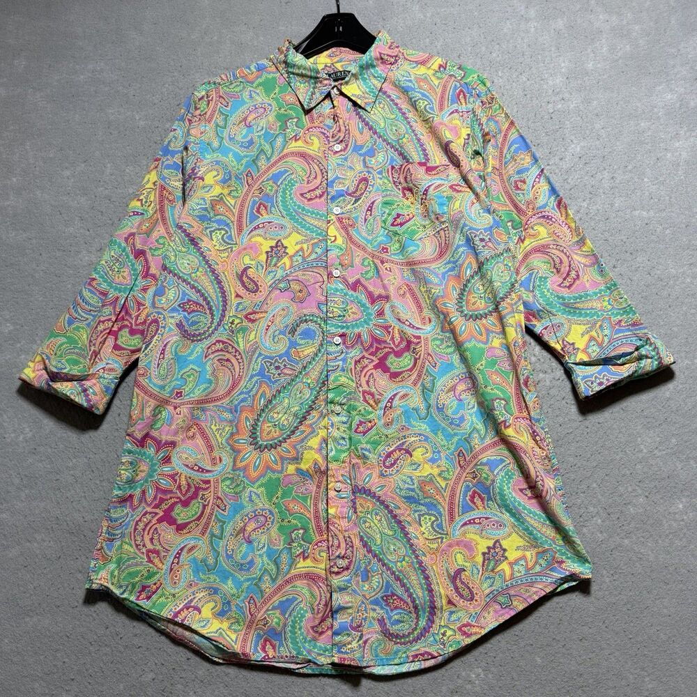 Lauren Ralph Lauren Button-Down Shirt Women’s Large L Multicolor Paisley Print